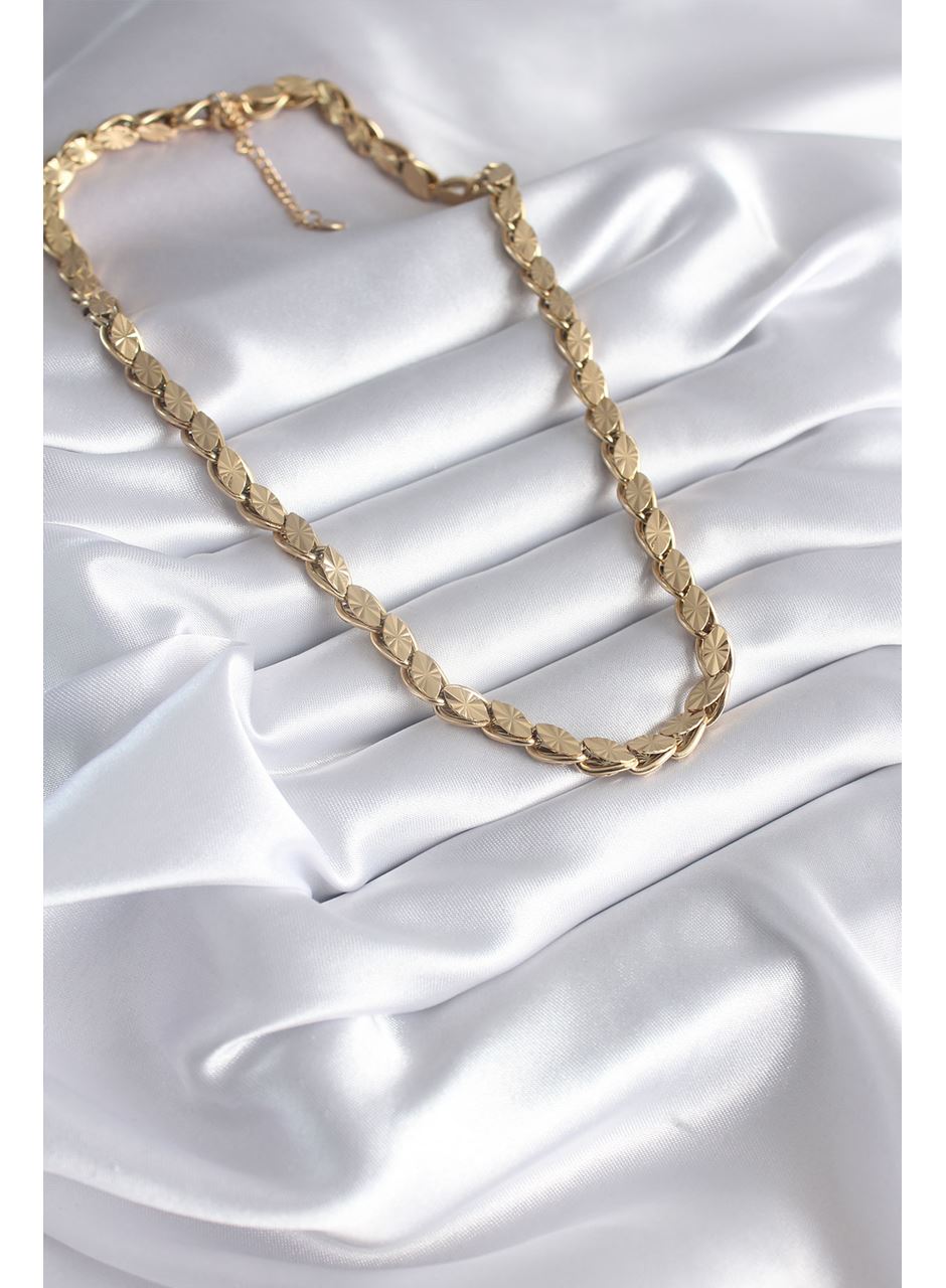 316L Çelik Gold Renk Lazer Kesim Arpa Zincir Model Kadın Kolye