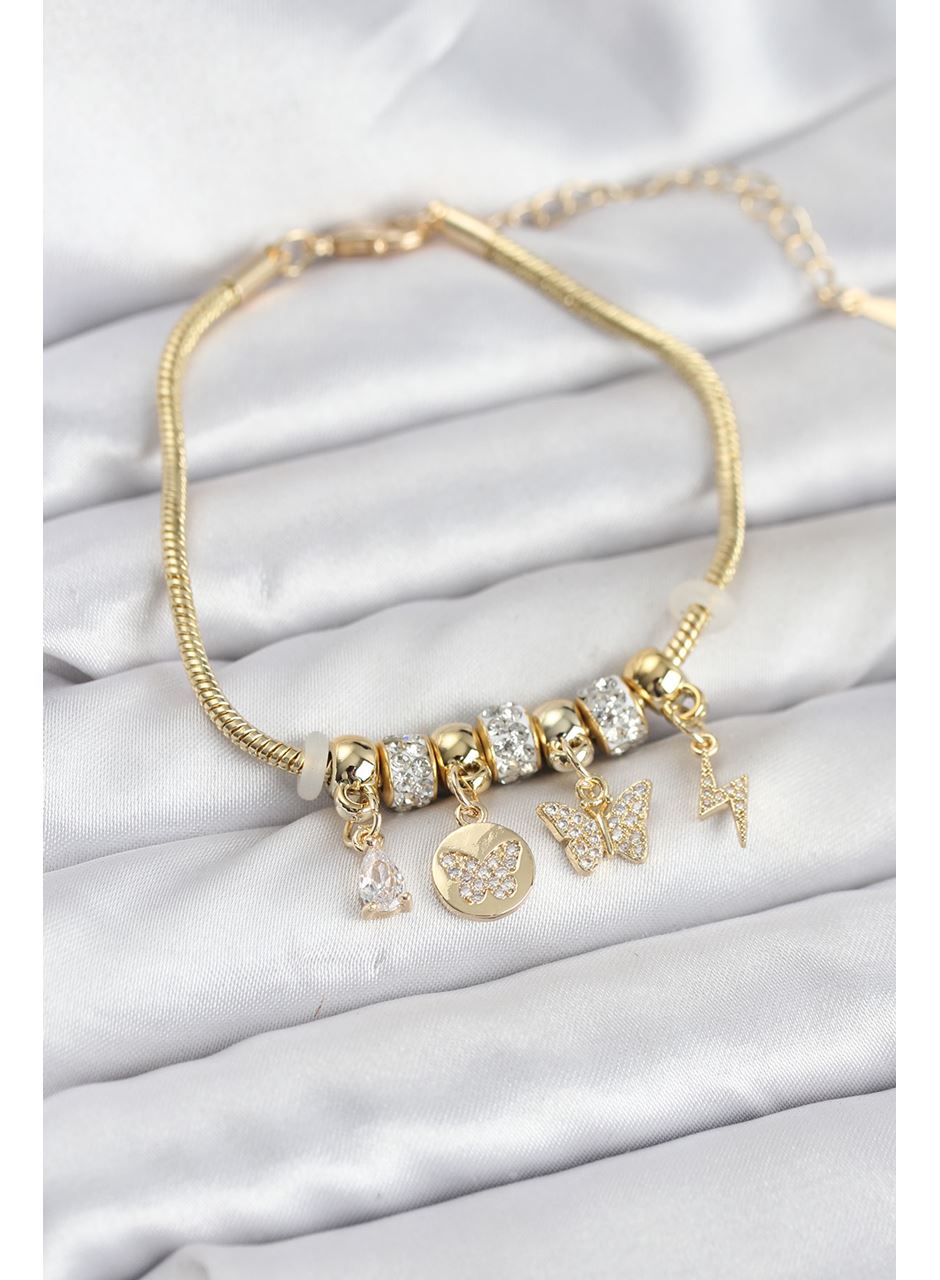 Pirinç Gold Renk Kelebek Charmlı Kadın Bileklik