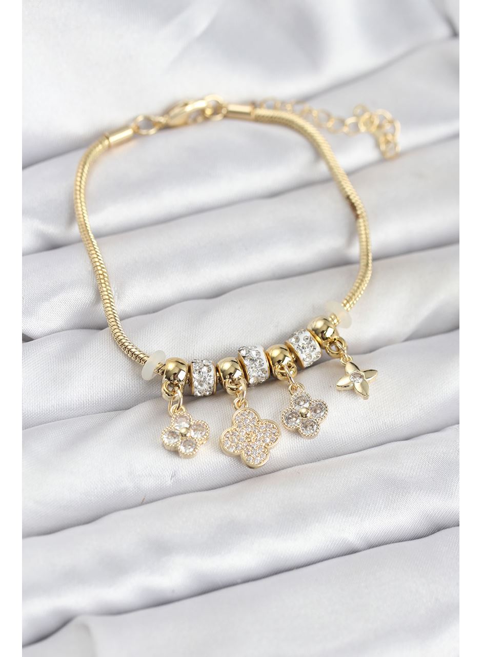 Pirinç Gold Renk Yonca Model Kadın Bileklik