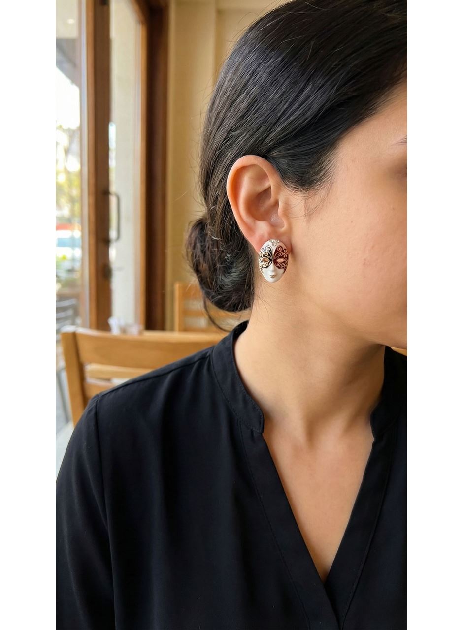 Maske Model Pirinç Kadın Küpe