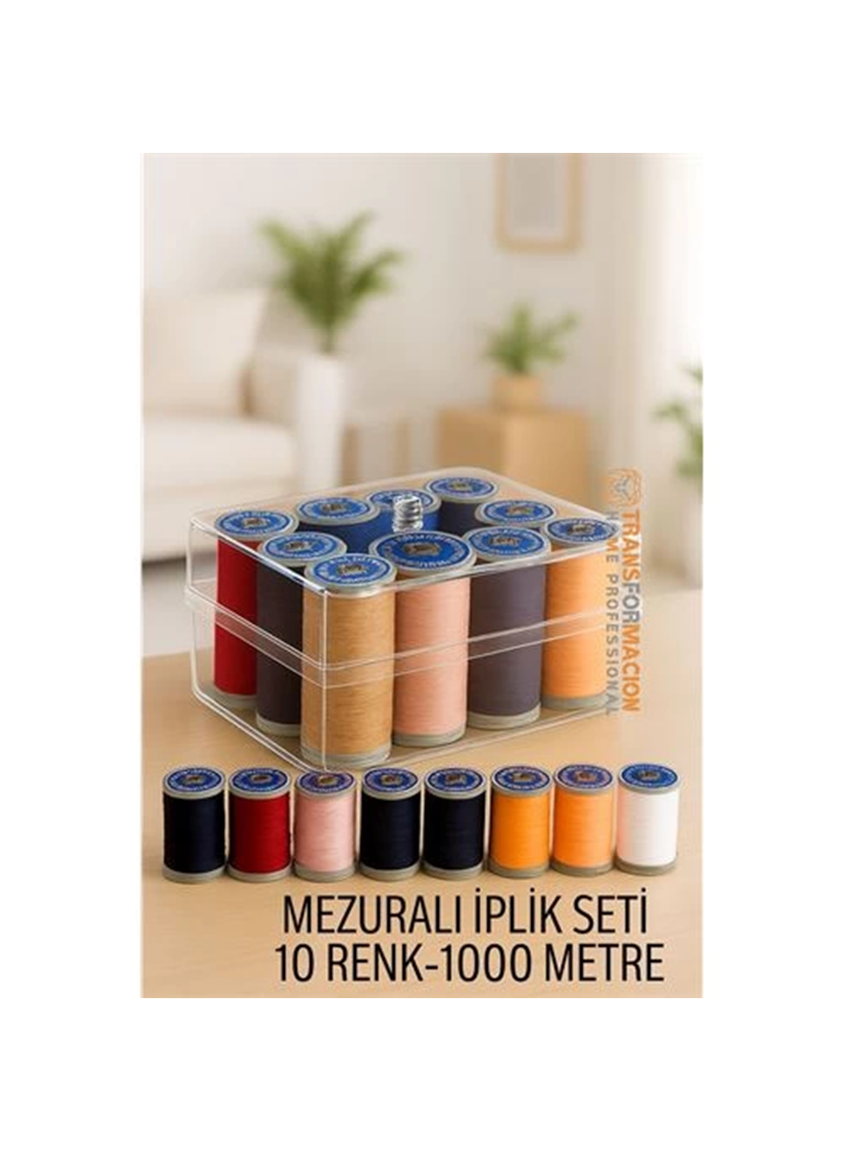 Dikiş İpliği Seti - 10 Renk 1000 Mt Kutulu Mezuralı Dikiş Seti (
