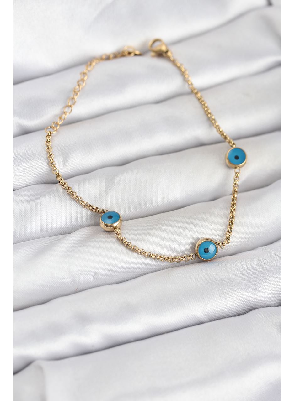 316L Çelik Gold Renkli Nazar Boncuk Model Kadın Bileklik
