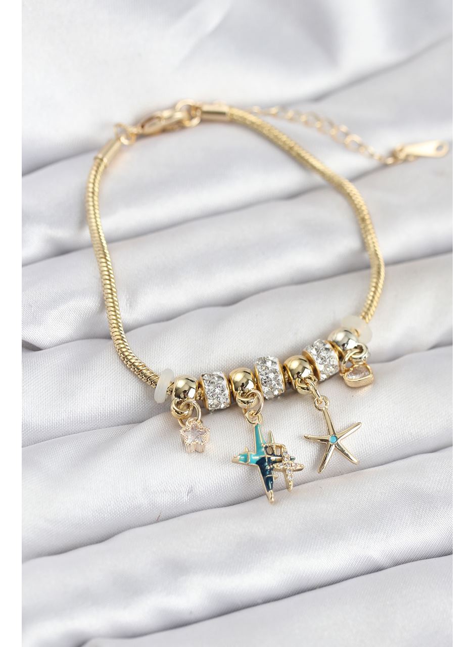 Pirinç Gold Renk Yıldız Model Charmlı Kadın Bileklik
