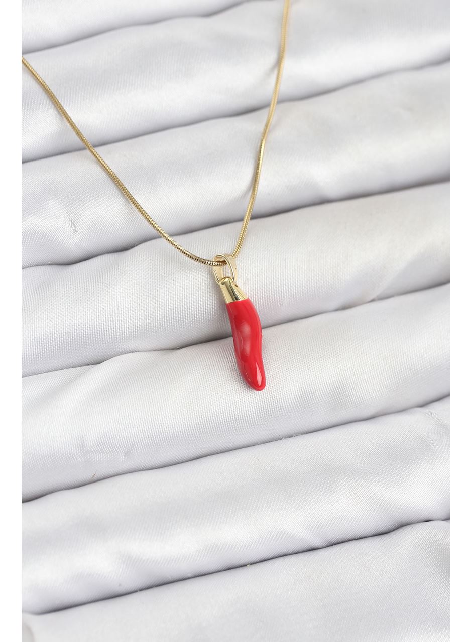 316L Çelik Gold Renk Kapya Kırmızı Biber Model Kadın Kolye