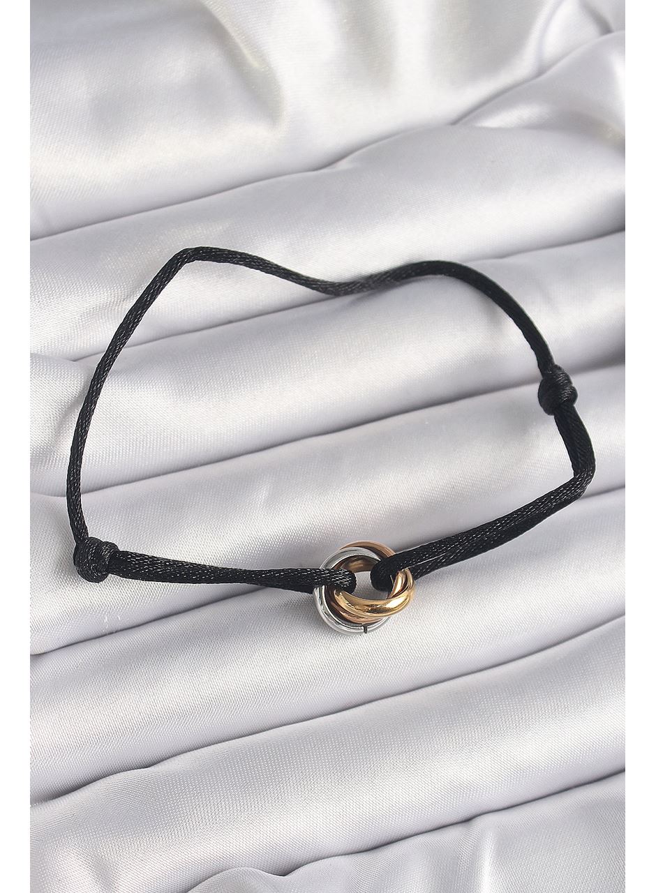 Siyah Renk İpli Asansörlü Mix Renk Çelik Halka Model Kadın Bileklik