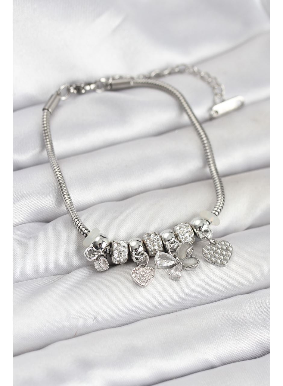 Kelebek Charmlı Gümüş Renk Kadın Bileklik