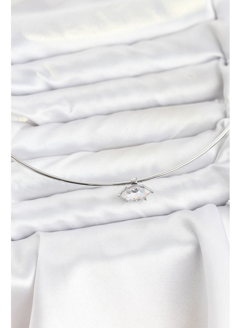 Pirinç Gümüş Renk Choker Model Zirkon Taşlı Kadın Kolye