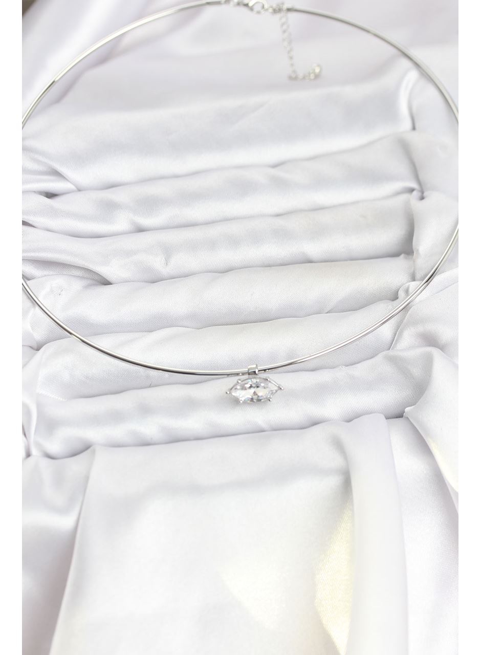 Pirinç Gümüş Renk Choker Model Zirkon Taşlı Kadın Kolye
