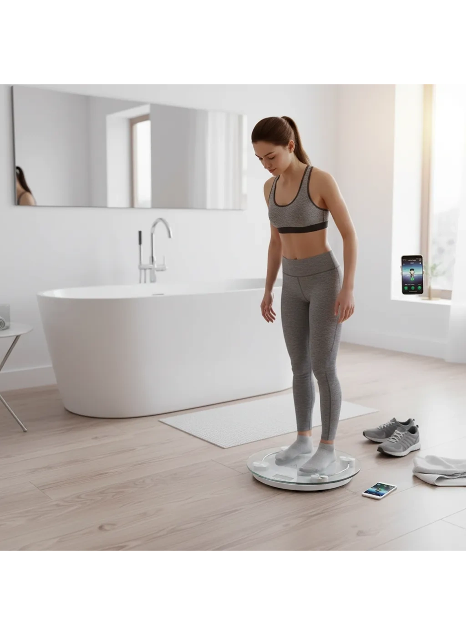 Yuvarlak Şeffaf Dijital Cam Baskül Terazi Tartı Hassas Ölçüm Modern Şık Tasarım (