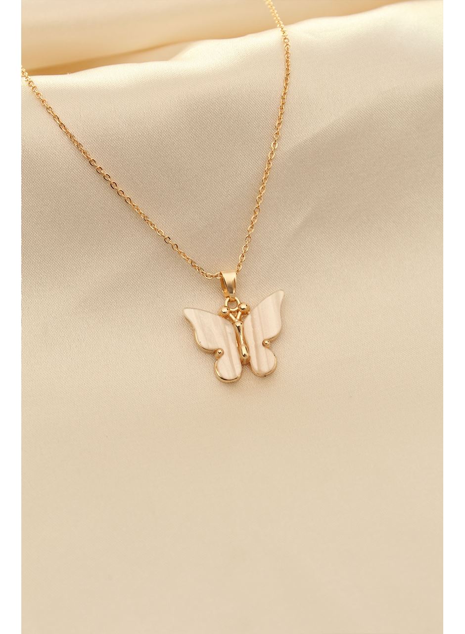 Beyaz Sedefli Kelebek Figürlü Kadın Kolye