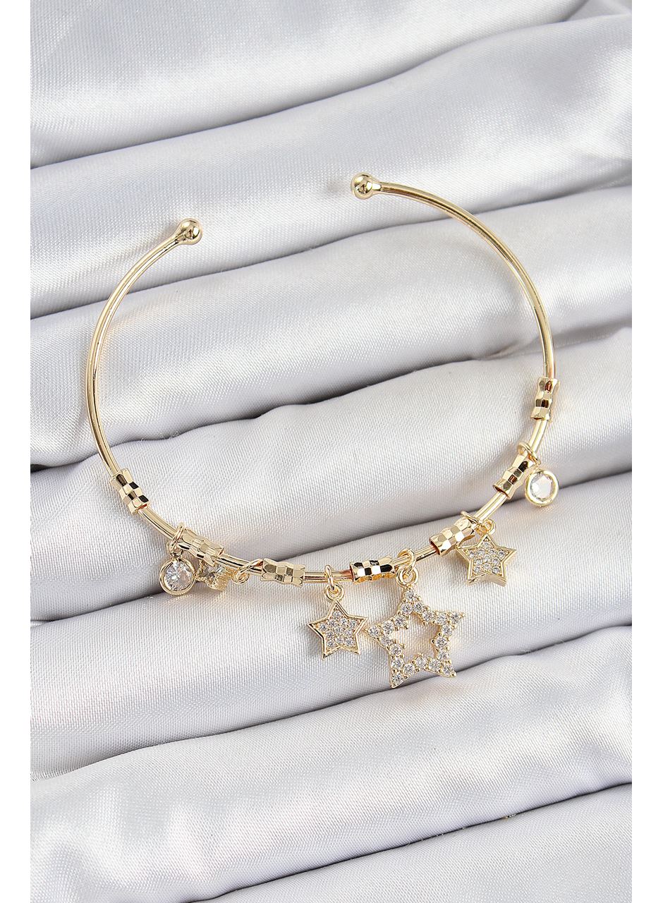 Pirinç Zirkon Taşlı Yıldız Model Gold Renk Charm Bileklik