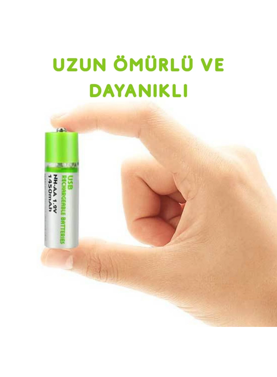 Usb ile Şarj Olabilen 2 li 1450 mah Lityum Kalın Şarjlı Kalem Pil (