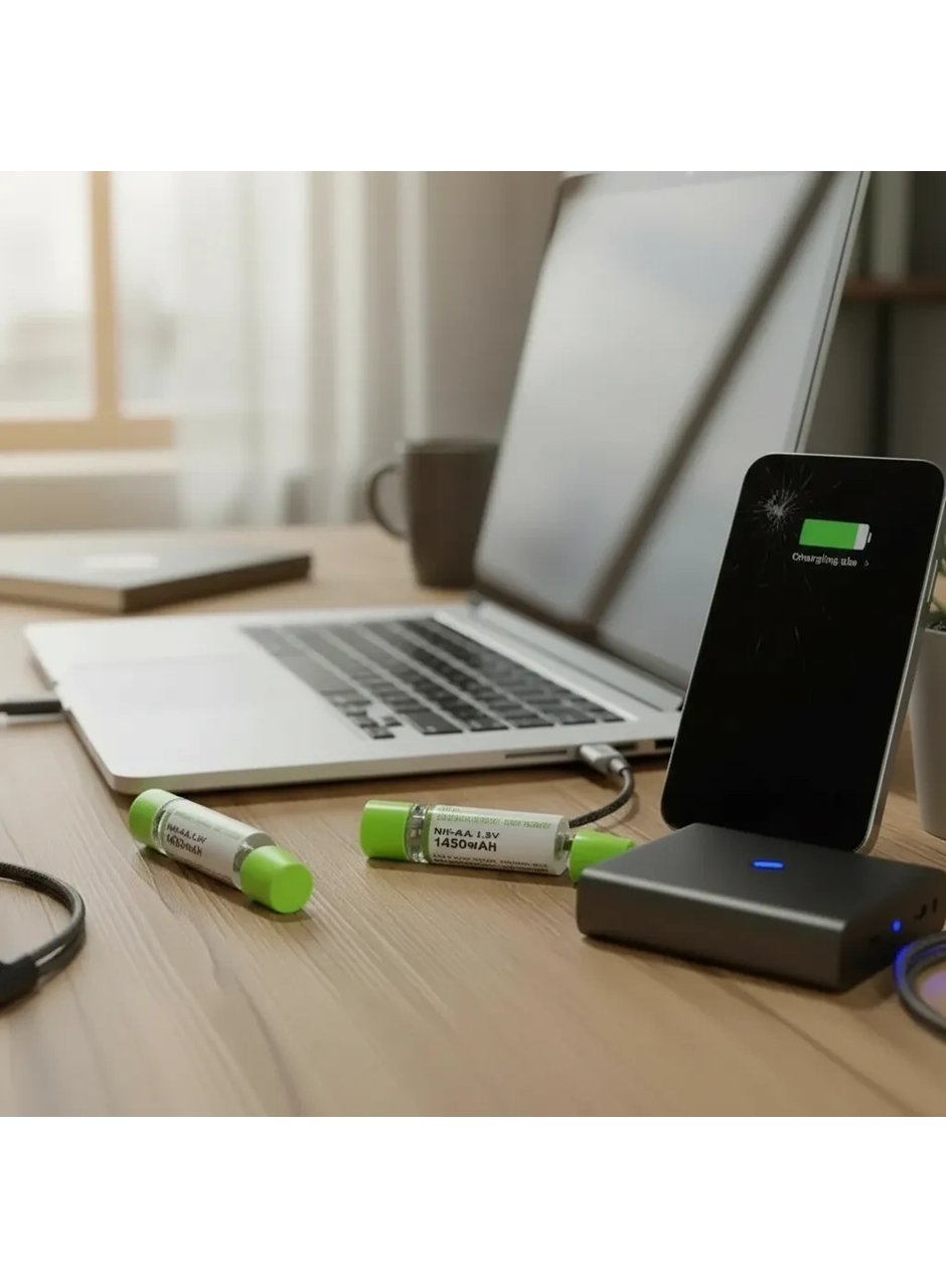 Usb ile Şarj Olabilen 2 li 1450 mah Lityum Kalın Şarjlı Kalem Pil (