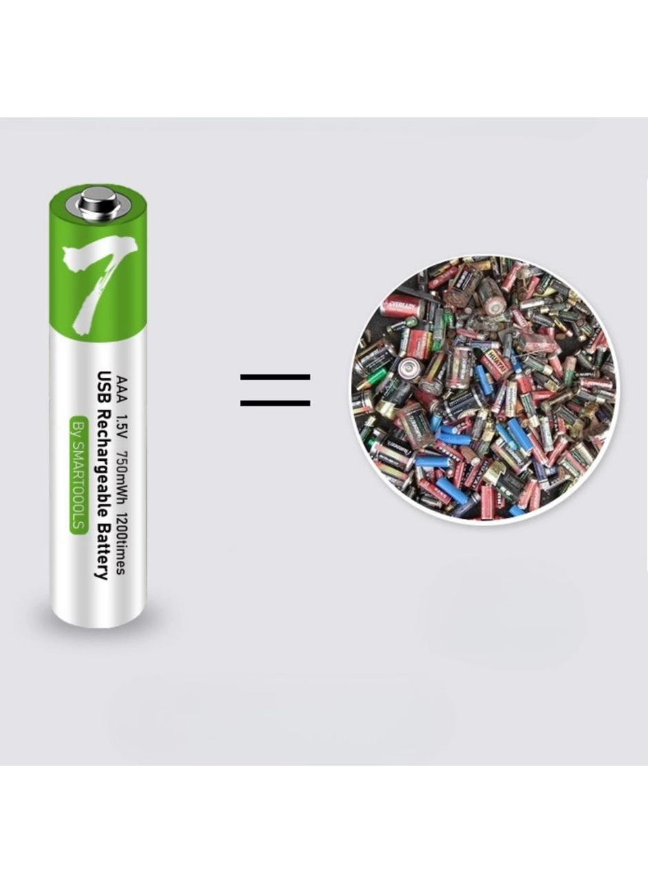 Type-C ile Şarjolabilen 4 lü AAA 1.5V Lityum İnce Şarjlı Kalem Pil 750 mAH Uzun Ömürlü (