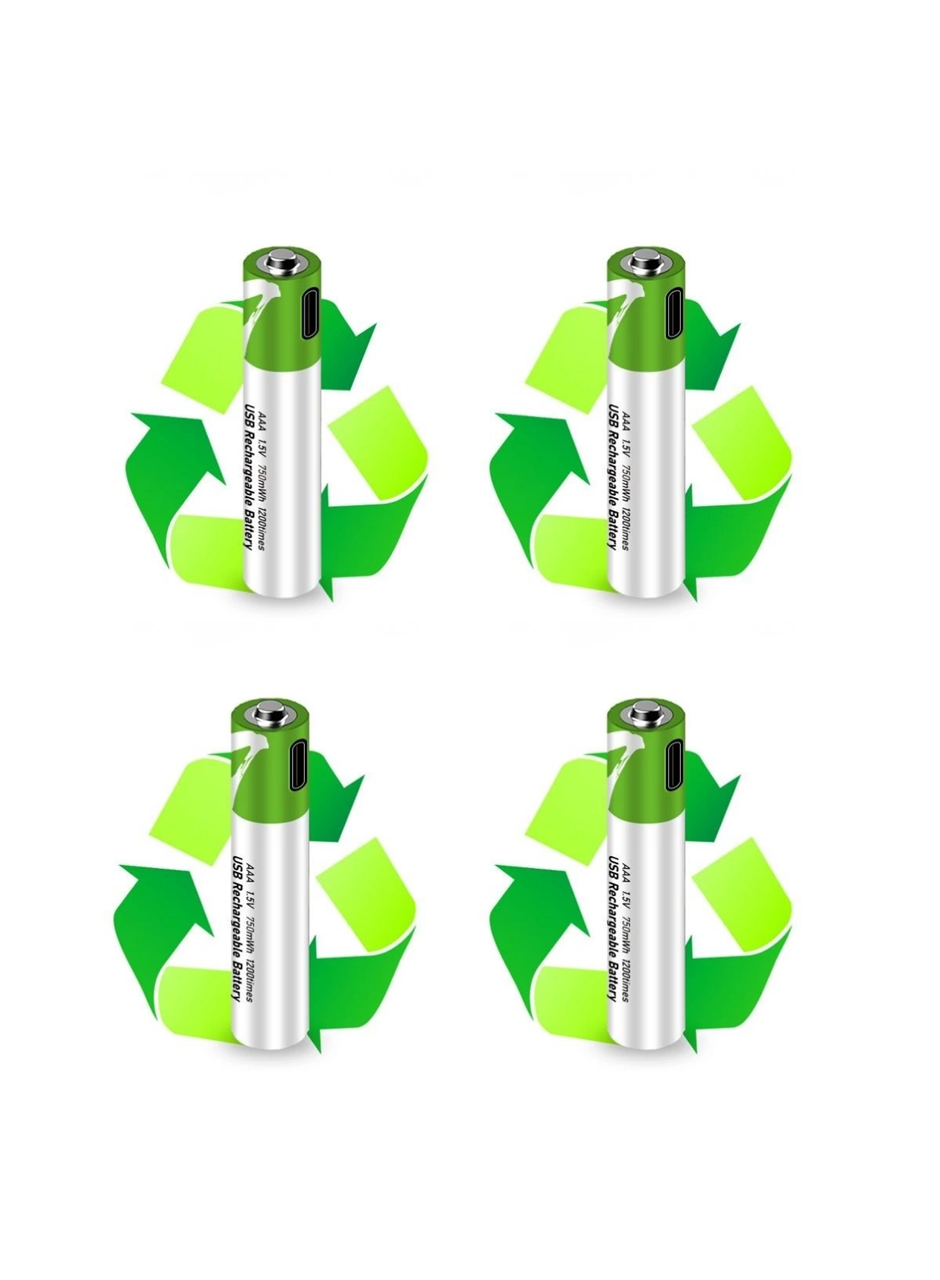 Type-C ile Şarjolabilen 4 lü AAA 1.5V Lityum İnce Şarjlı Kalem Pil 750 mAH Uzun Ömürlü (