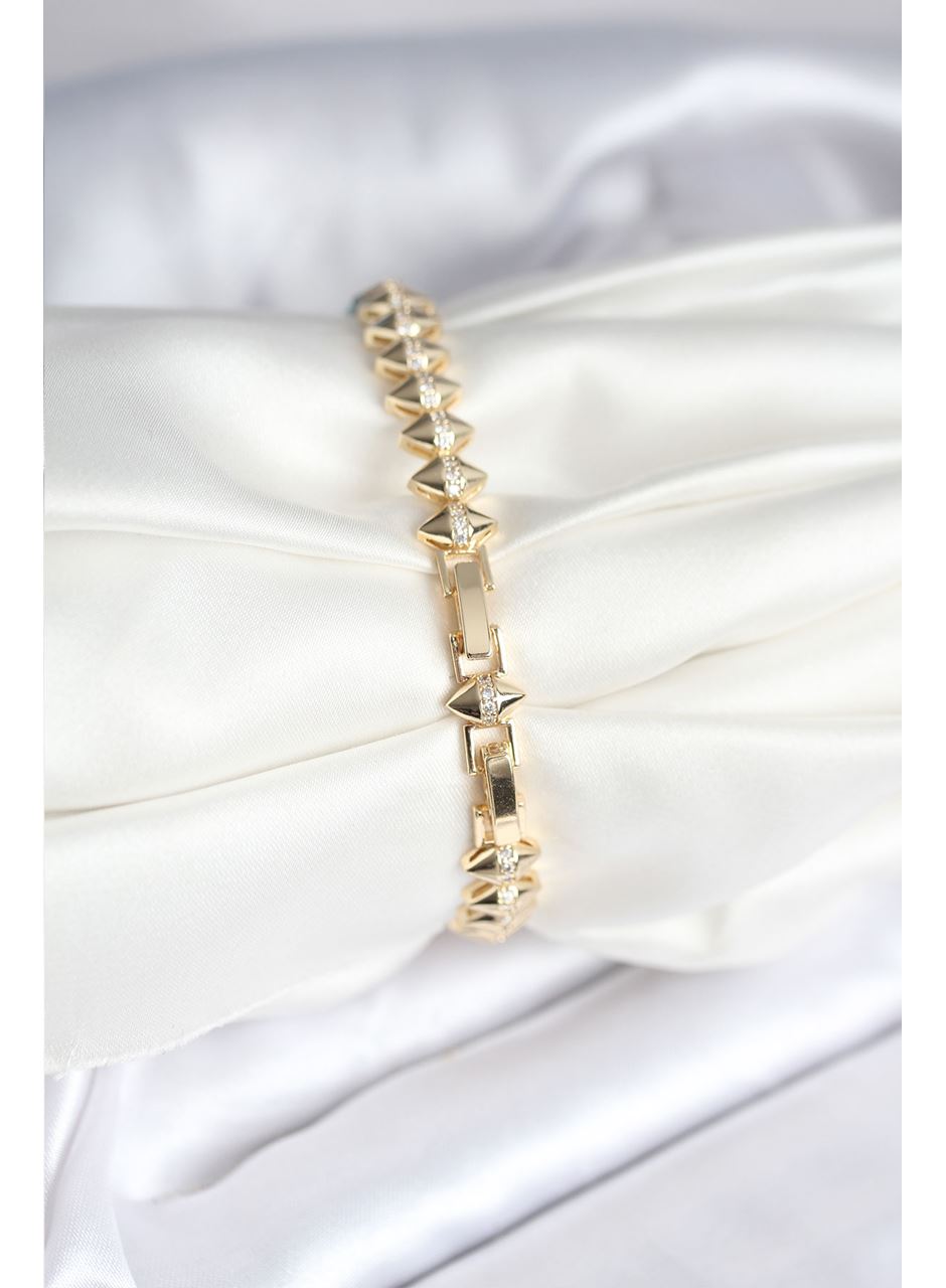 Pirinç Gold Renk Zirkon Taşlı Baklava Model Kadın Bileklik