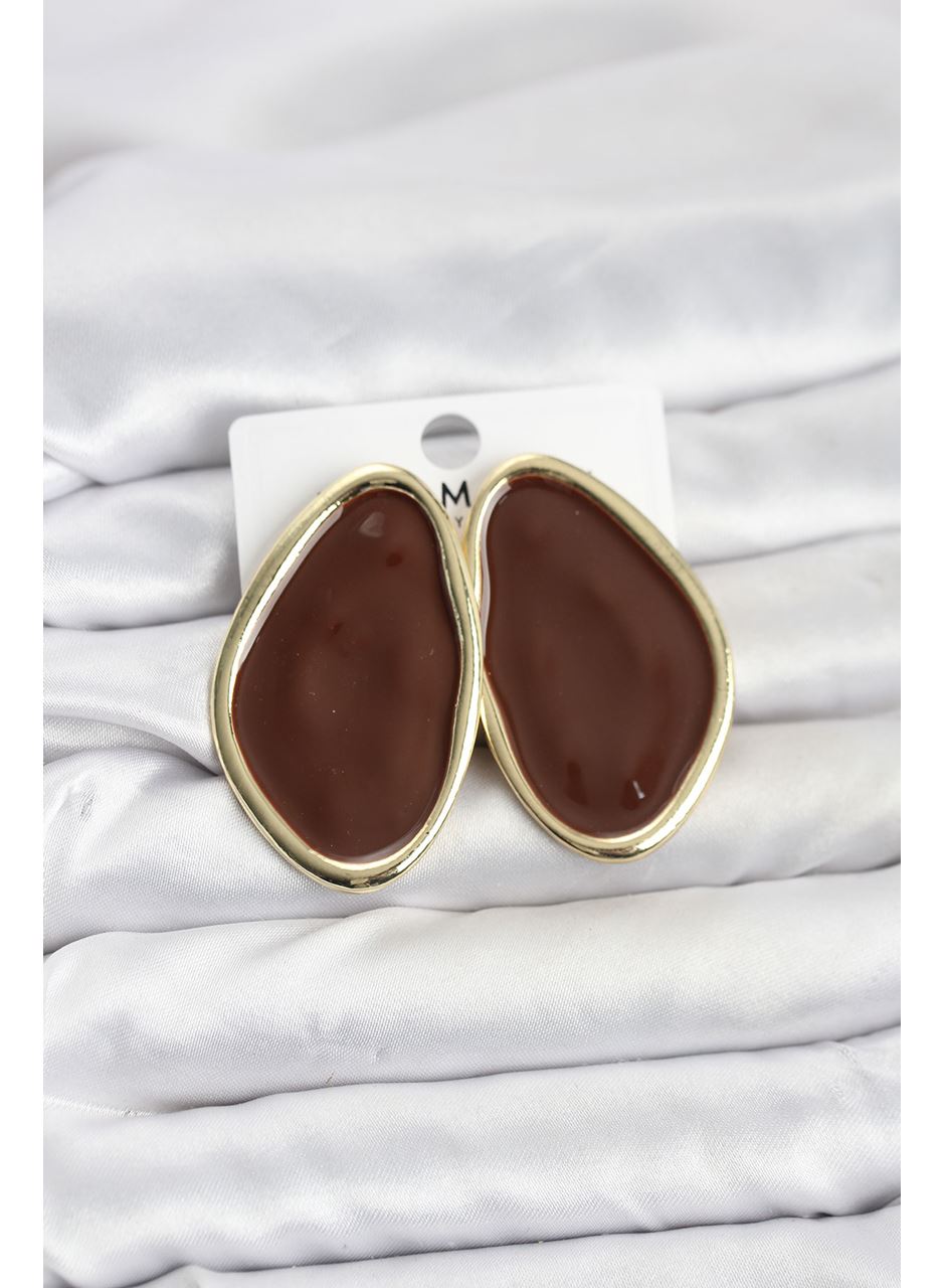 Pirinç Kahverengi Mineli Damla Model Vintage Plaka Kadın Küpe