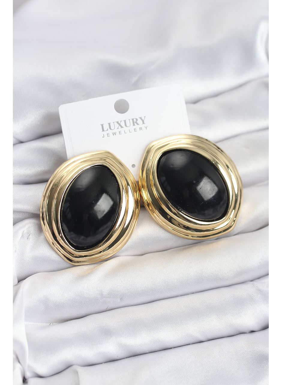 Pirinç Siyah Badem Model Vintage Gold Kadın Küpe