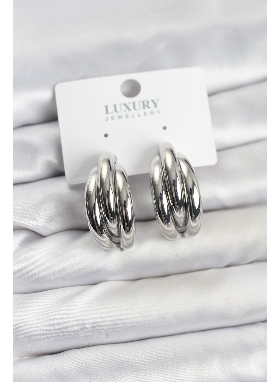 Gümüş Renk Pirinç Yarım Halka Model Kadın Küpe