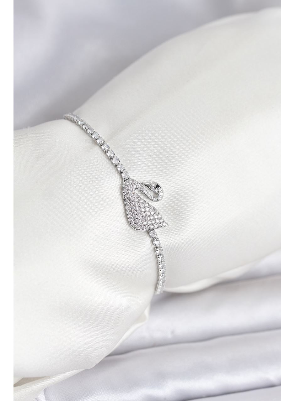 Kuğu Model Zirkon Taşlı Gümüş Renk Asansörlü Su Yolu Bileklik