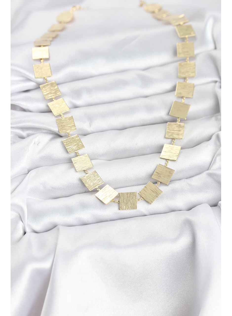 Kare Plaka Model Gold Renk Kadın Kolye