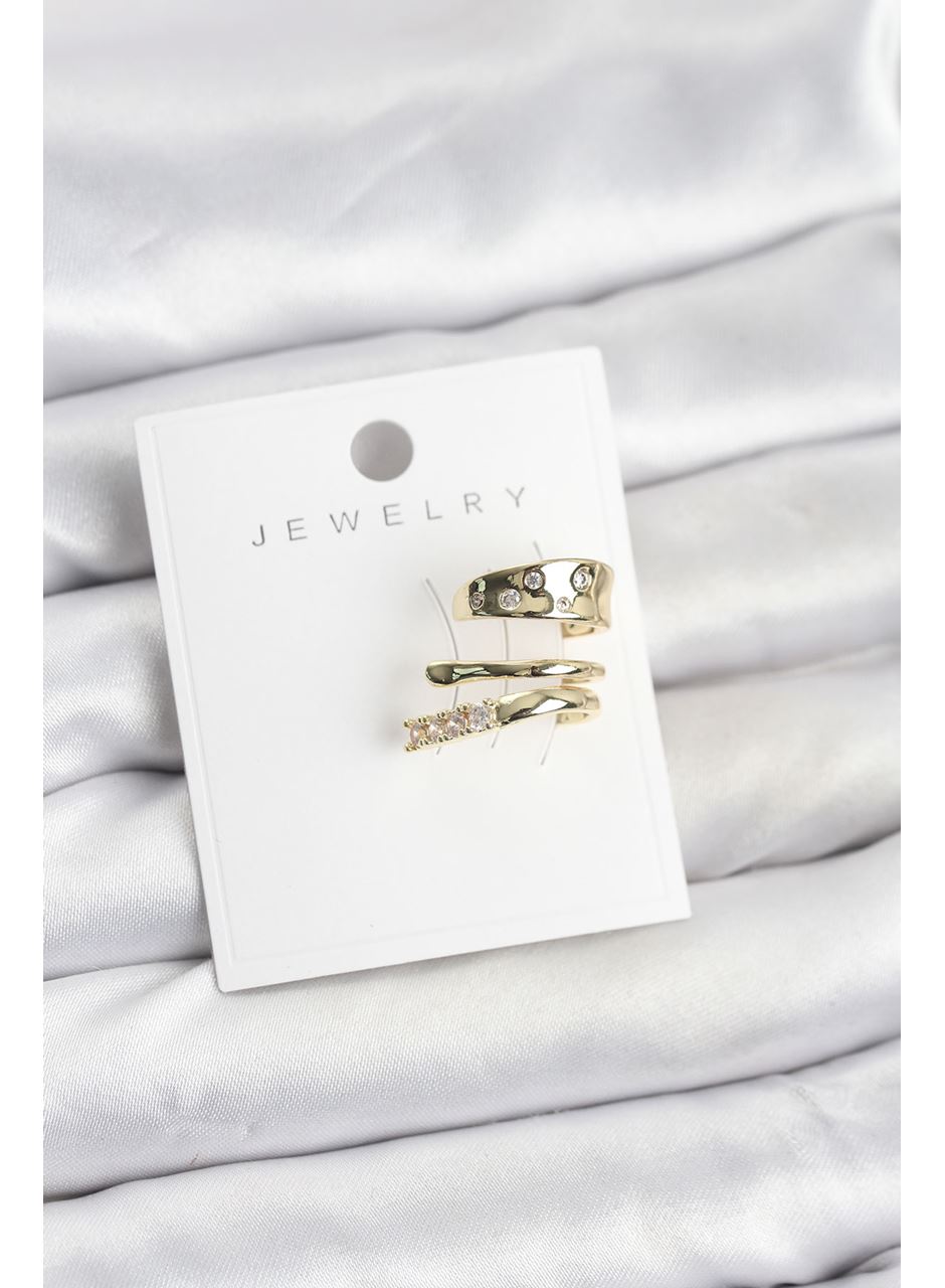 Gold Renk Zirkon Taşlı Pirinç Kıkırdak Küpe