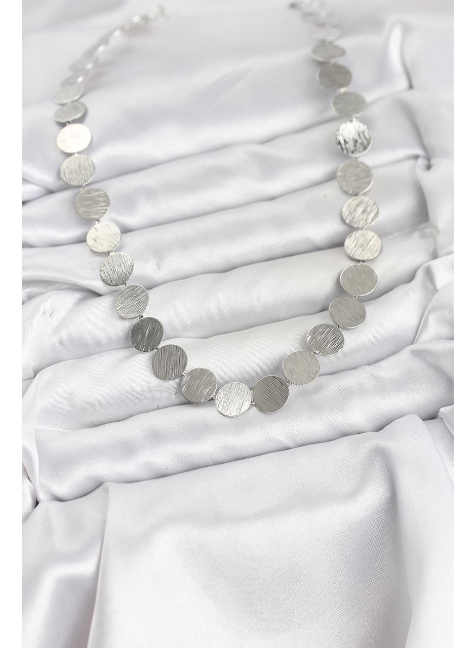 Yuvarlak Plaka Model Gümüş Renk Kadın Kolye