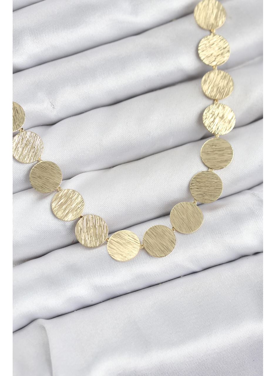 Yuvarlak Plaka Model Gold Renk Kadın Kolye