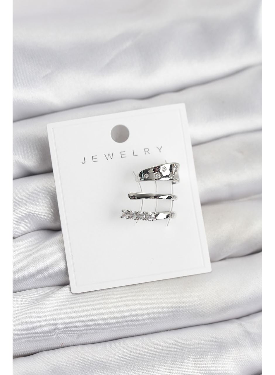 Gümüş Renk Zirkon Taşlı Pirinç Kıkırdak Küpe