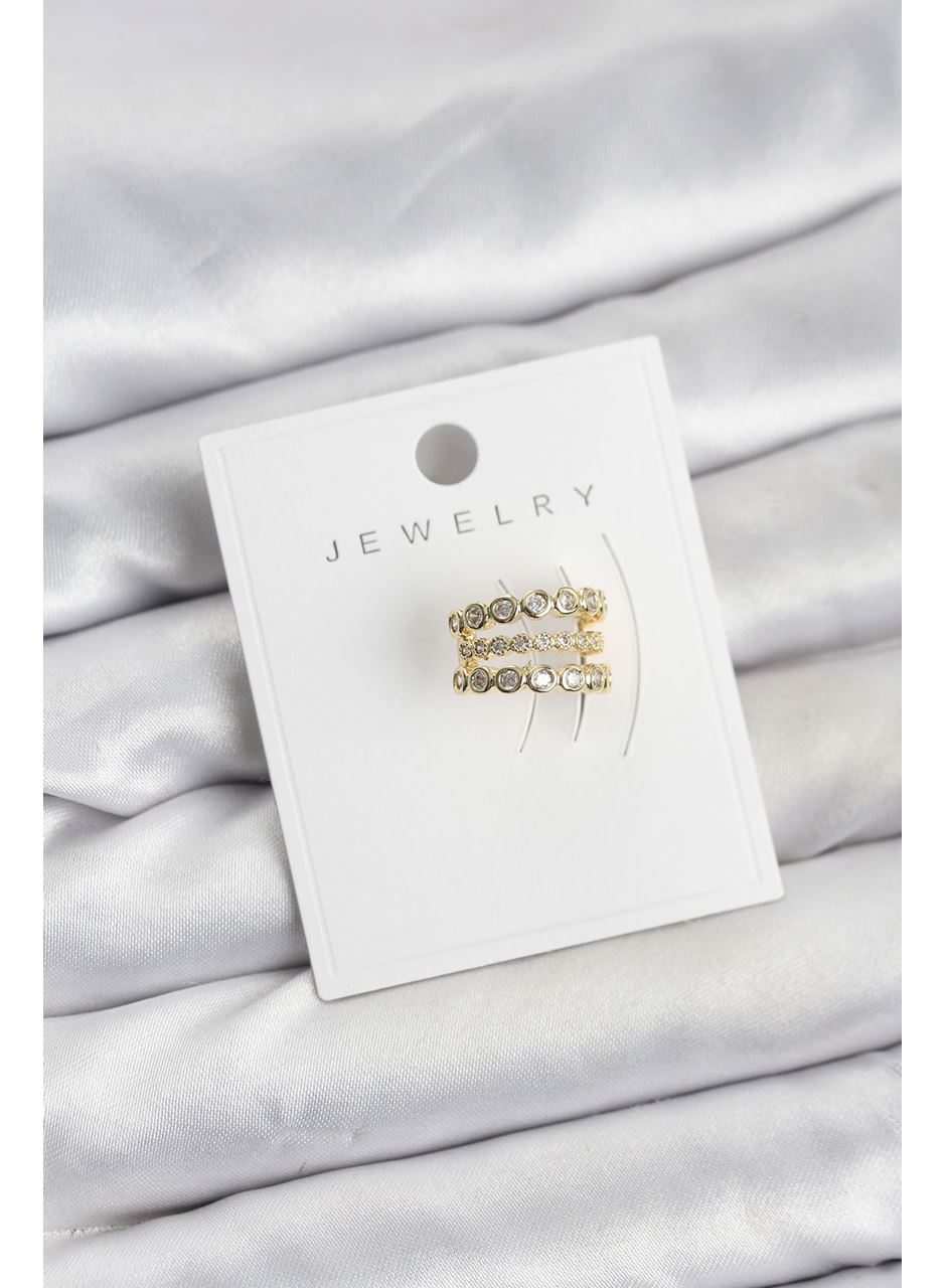Gold Renk Zirkon Taşlı Pirinç Kıkırdak Earcuff Küpe