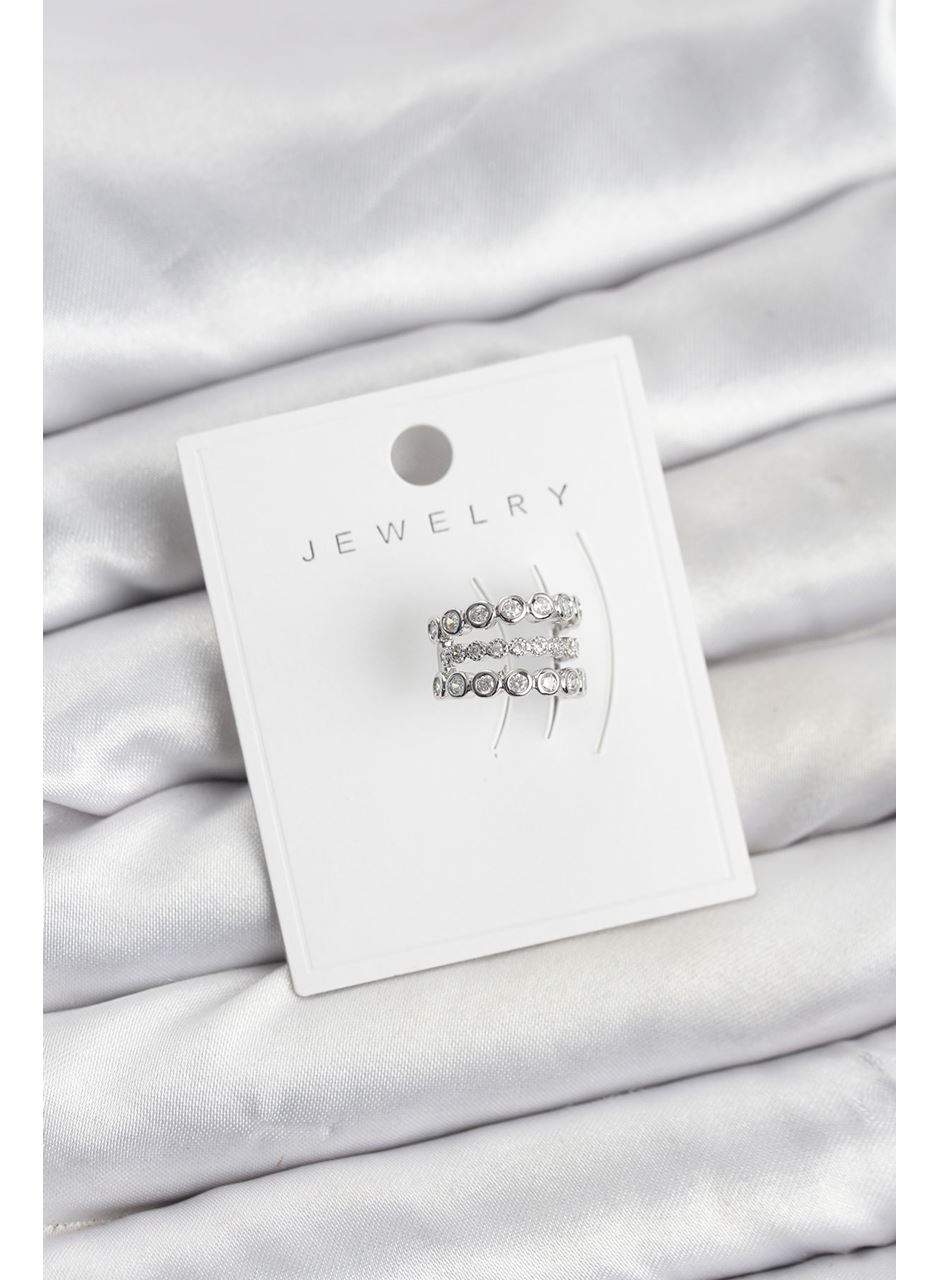 Gümüş Renk Zirkon Taşlı Pirinç Kıkırdak Earcuff Küpe