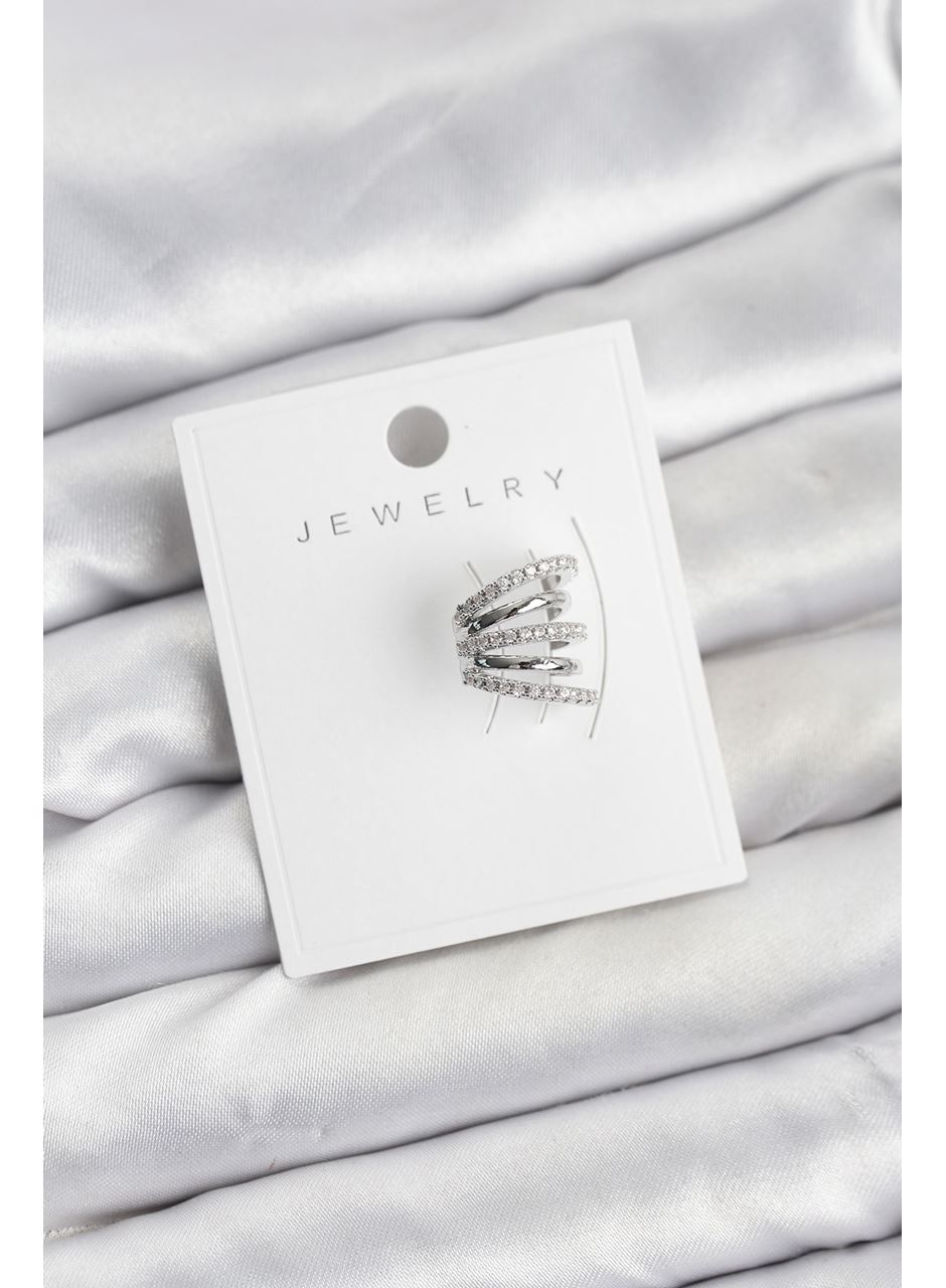 Gümüş Renk Pirinç Zirkon Taşlı Kıkırdak Earcuff Küpe