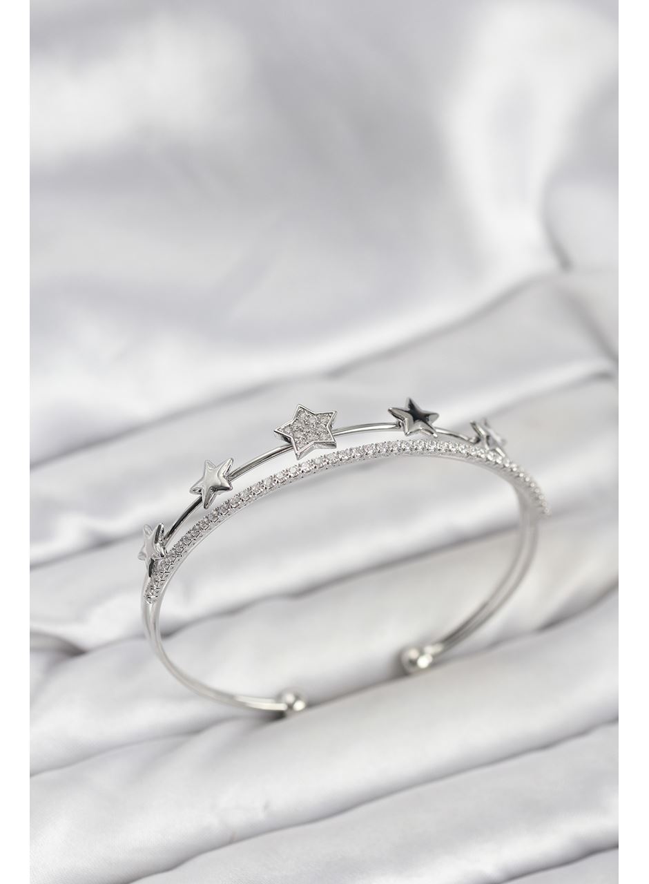 Yıldız Model Gümüş Renk Pirinç Kadın Bileklik