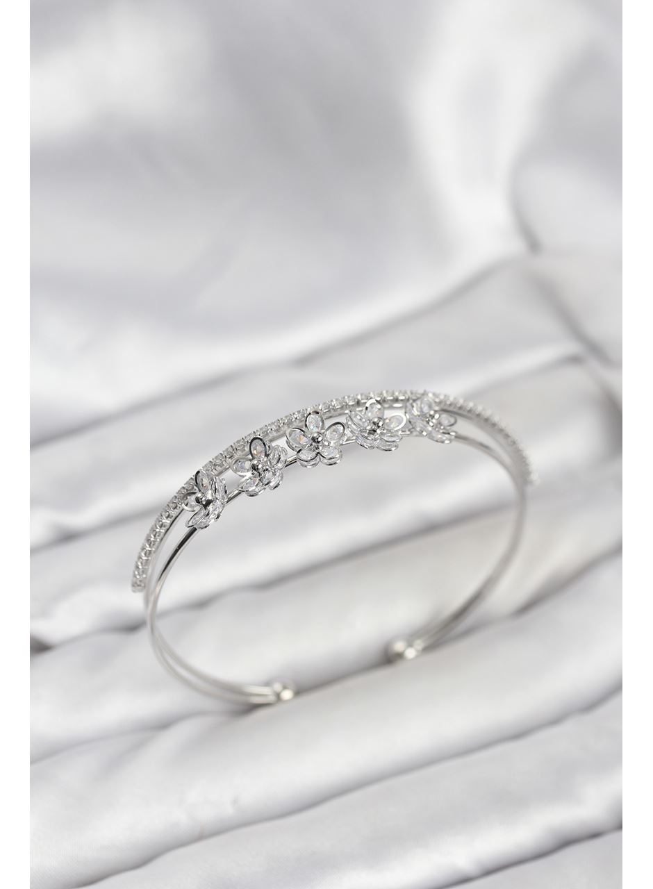 Çiçek Model Pirinç Gümüş Renk Kadın Bileklik