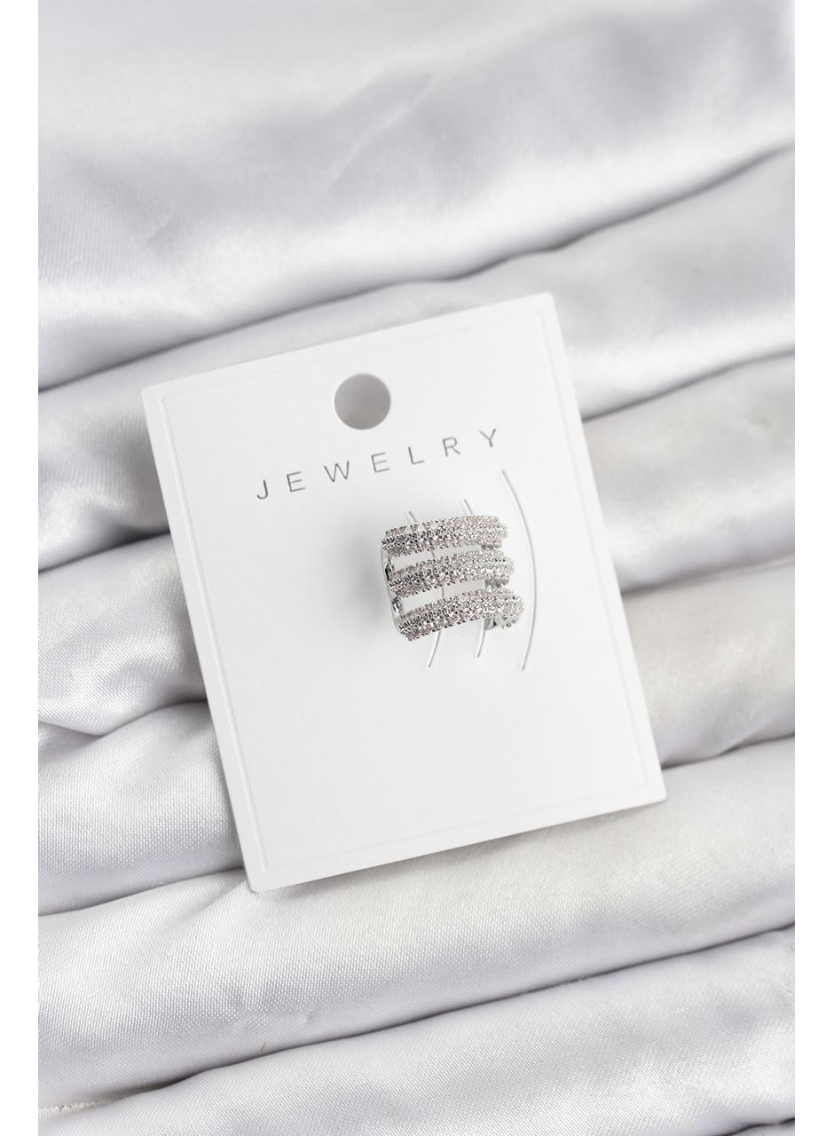 Pirinç Gümüş Renk Zirkon Taşlı Earcuff Kıkırdak Küpe