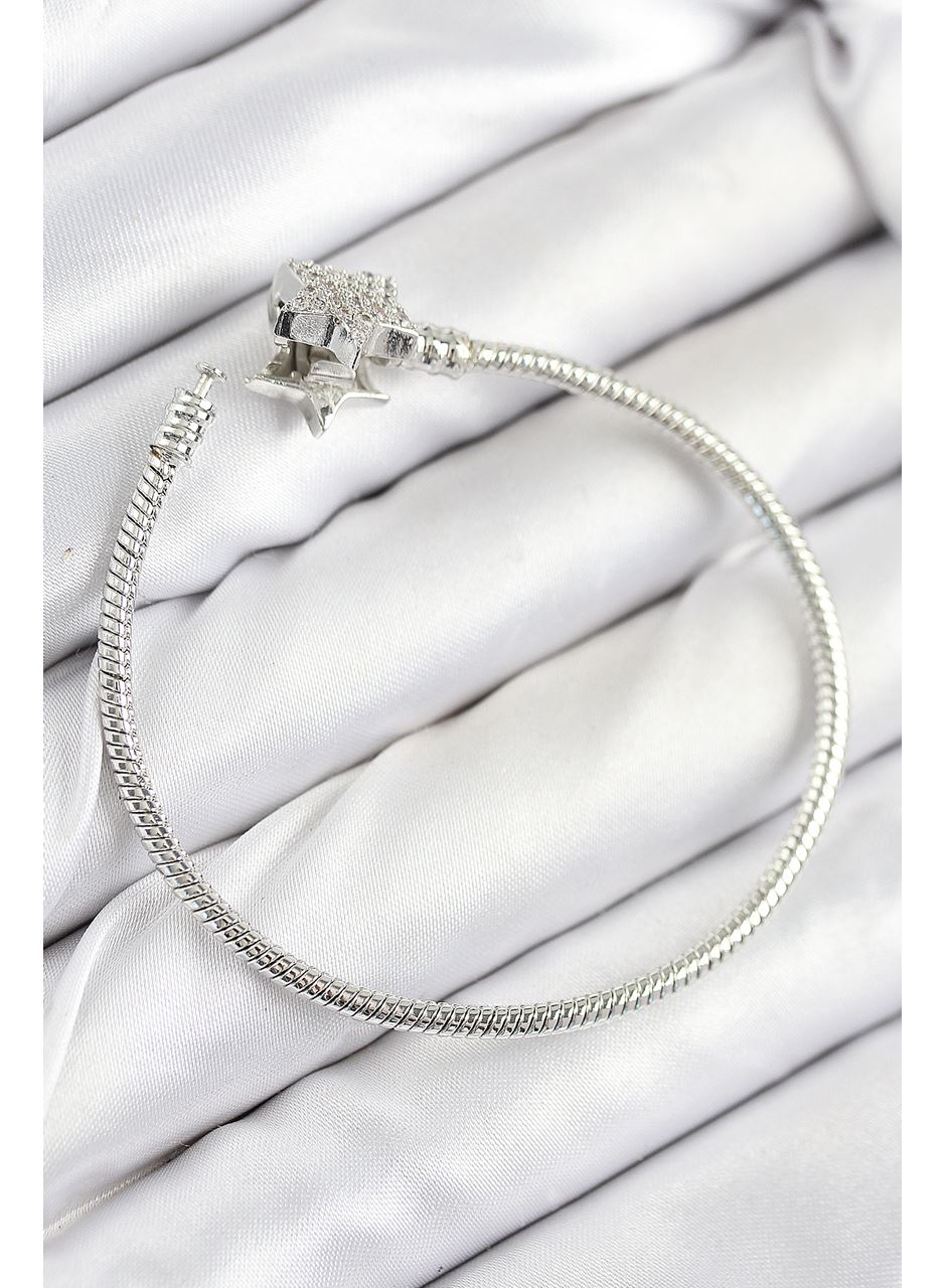 Pirinç Charm Zirkon Taşlı Yıldız Model Gümüş Renk Kadın Bileklik