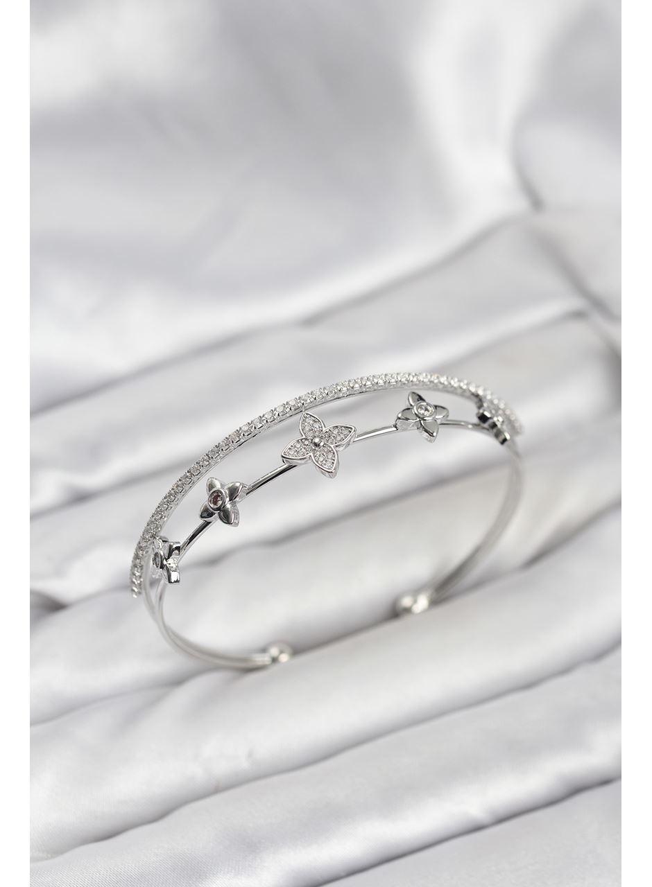 Pirinç Gümüş Renk Çiçek Model Kadın Bileklik