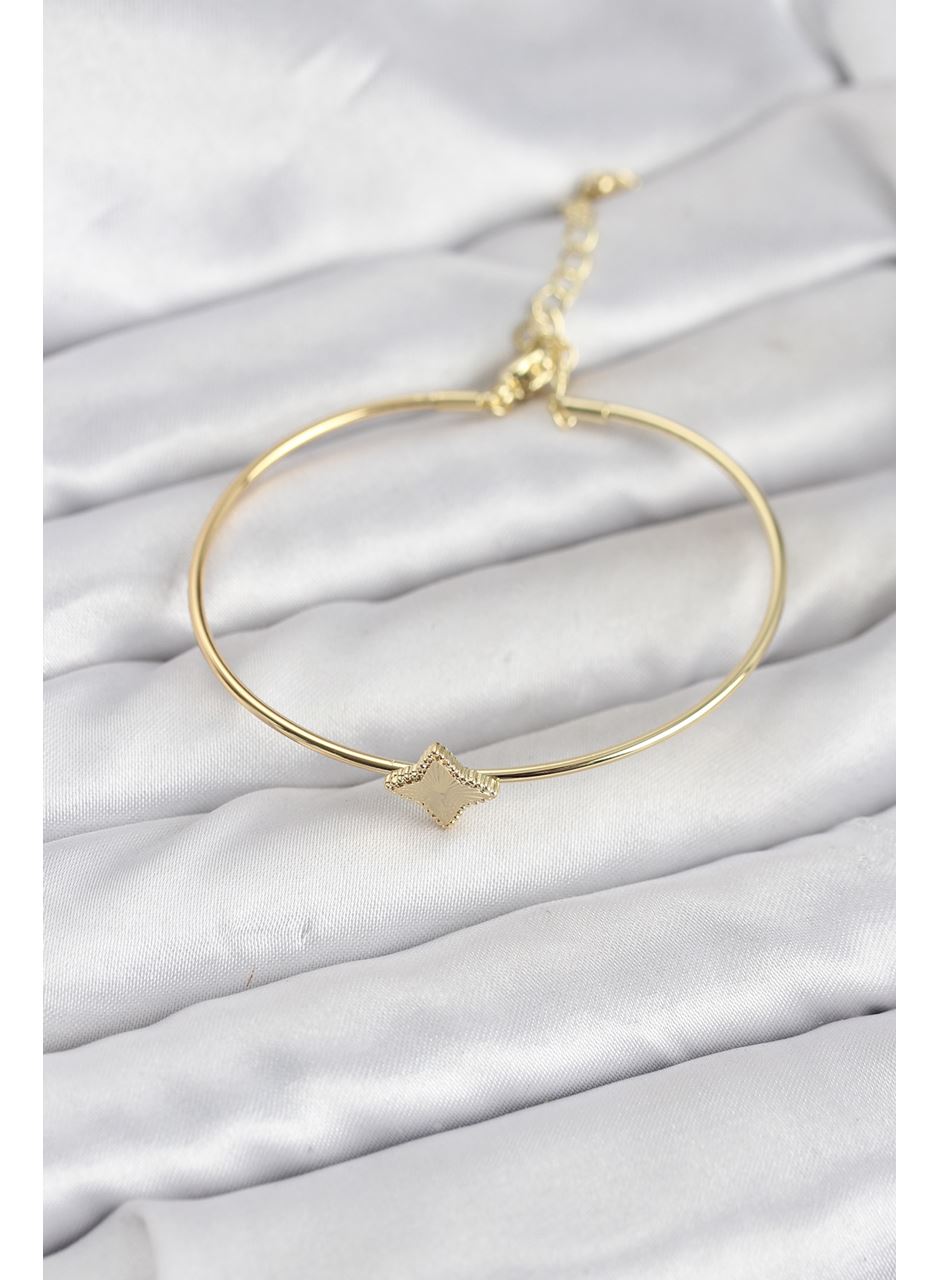 Gold Renk Pirinç Köşeli Yonca Model Kadın Bileklik