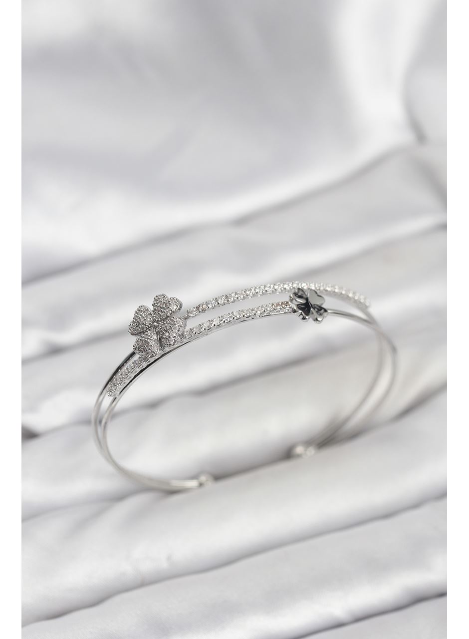 Pirinç Gümüş Renk Yonca Model Kadın Bileklik