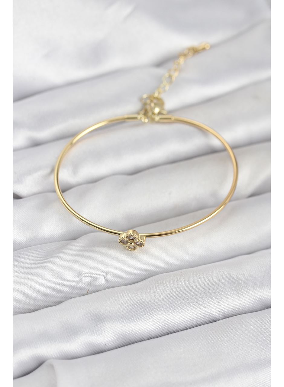 Zirkon Taşlı Yonca Model Gold Renk Kadın Bileklik