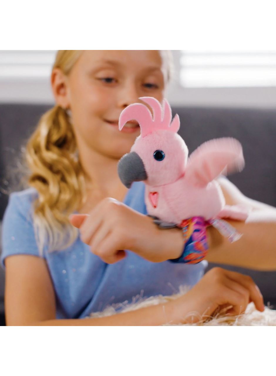 Peluş Ses Tekrarlı Hayvan Bileklik Aksesuar - Pembe Papağan