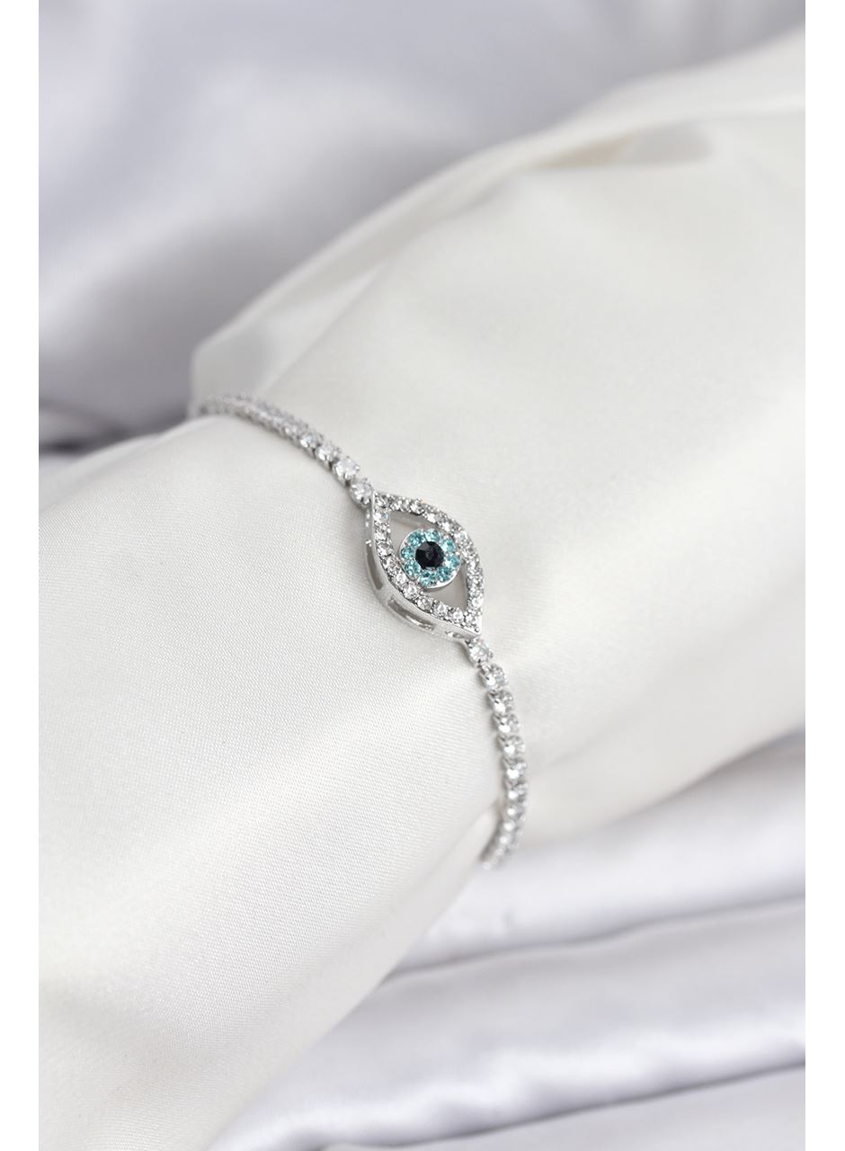 Göz Model Zirkon Taşlı Gümüş Renk Asansörlü Su Yolu Bileklik