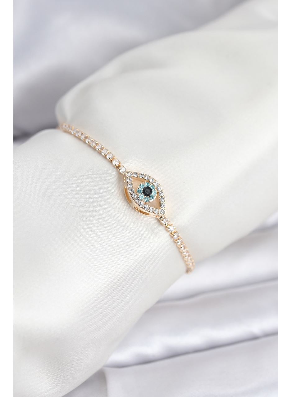 Göz Model Zirkon Taşlı Gold Renk Asansörlü Su Yolu Bileklik