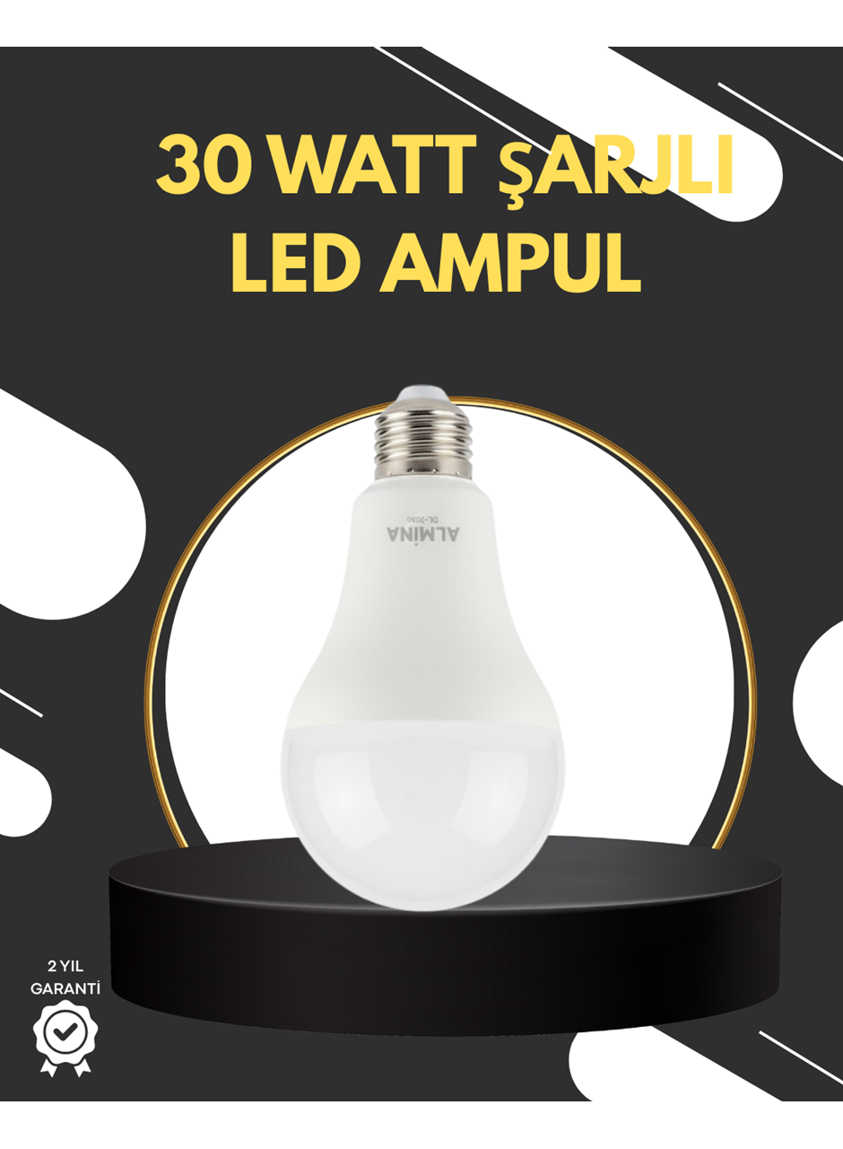 Acil Durumlar İçin Şarjlı LED Ampul 6400K Soğuk Beyaz 30 Watt