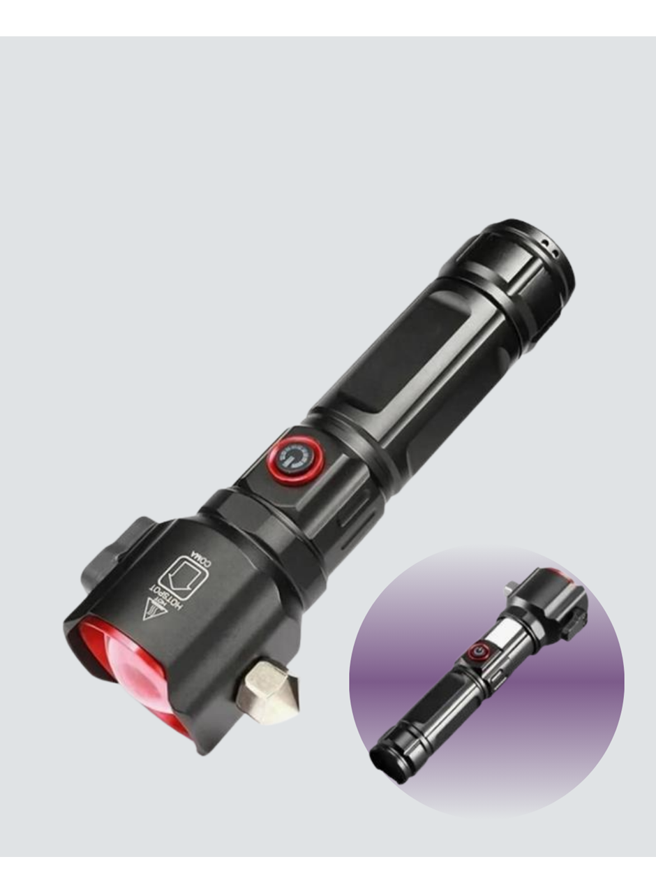 USB Şarjlı Çok Amaçlı El Feneri Çekiçli Pusulalı