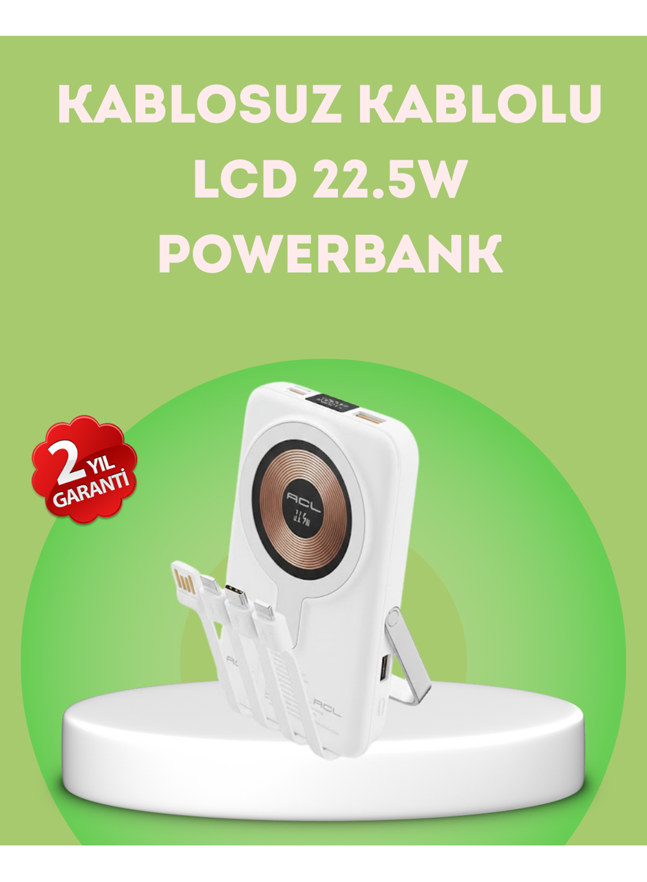 LCD Göstergeli Manyetik Powerbank Type C USB Girişli