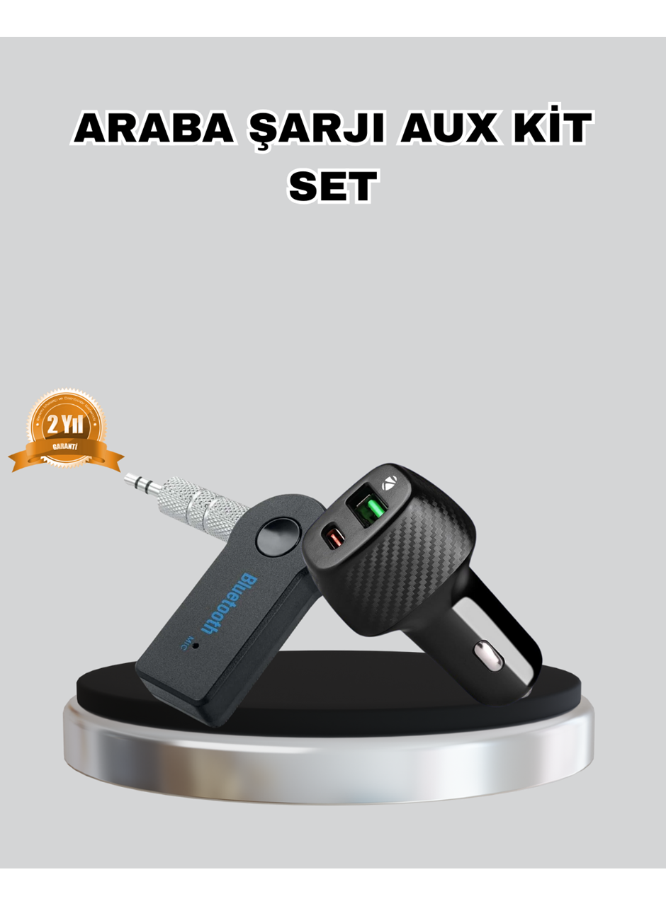AUX Bluetooth Adaptör ve 38W Hızlı Araç Şarj Cihazı Seti