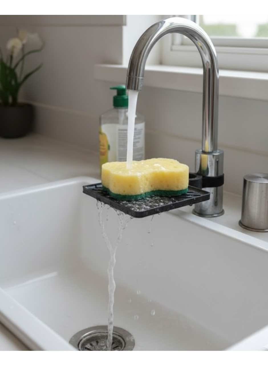 Musluğa Monte Sünger Organizeri Hijyenik Drenajlı Pratik Tasarım