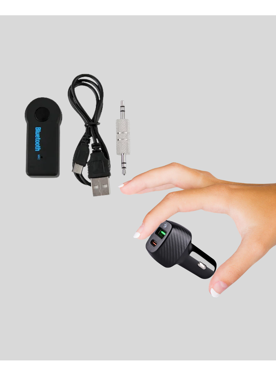 Bluetooth AUX Çevirici ve PD Destekli Araç Şarj Cihazı 2’li Set