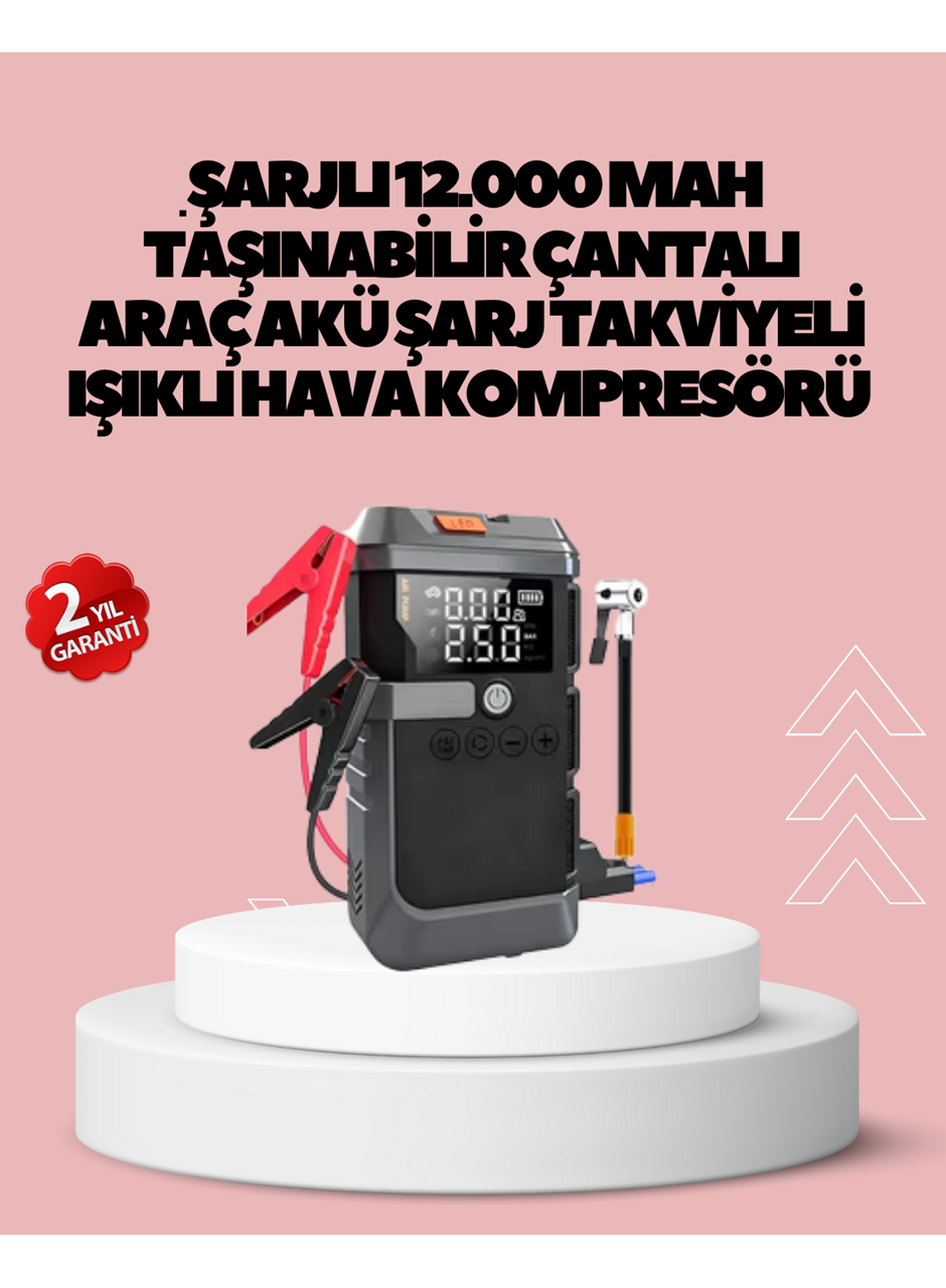Araç İçin 4 Fonksiyonlu Akü Takviye ve Lastik Şişirme Cihazı